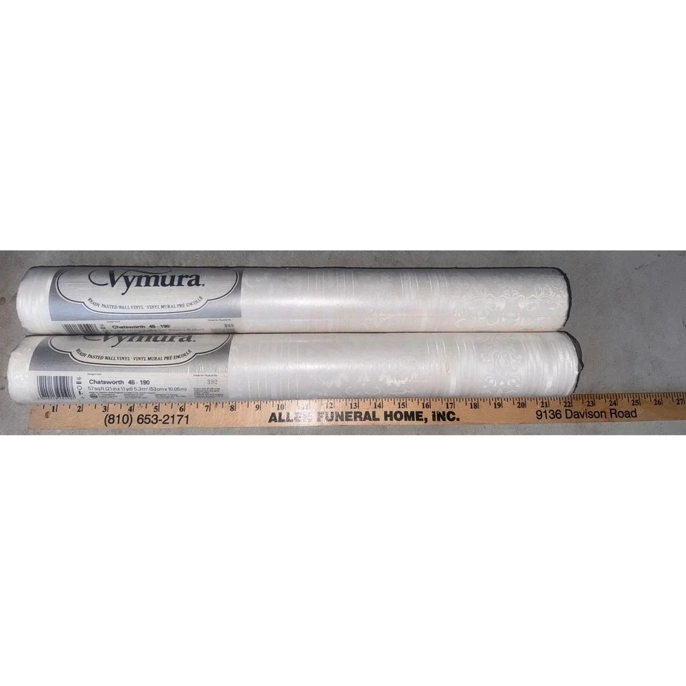 2 Rolls Vintage Vymura Chatsworth 45-190 Wallpaper 392 White Damask Vinyl NOS